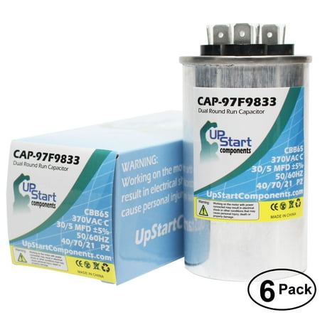 

6-Pack 30/5 MFD 370 Volt Dual Round Run Capacitor Replacement for Carrier 38BRC024340 - CAP-97F9833 UpStart Components Brand