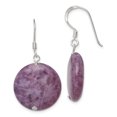 thumbnail image 1 of 925 Sterling Silver Purple Lepidolite Circle Drop Dangle Earrings Pearl Natural Stone Shell, 1 of 6