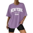 thumbnail image 2 of Camiseta estampada de cuello redondo y hombros caídos para mujer: camiseta informal con diseño gráfico, diseño de transferencia térmica, fácil de combinar con vaqueros, 2 of 5