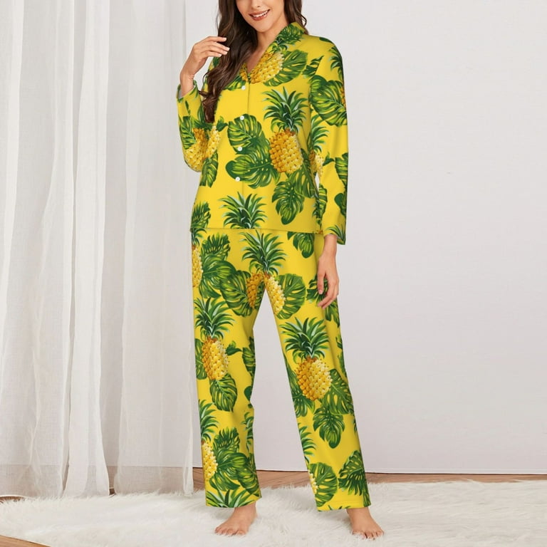 Pajamas for Women Set Cute Pineapple Green Leaves Soft Comfy