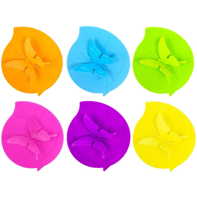 Wrapables Silicone Cup Lids, Anti-Dust Airtight Mug Covers for Hot and Cold Beverages (Set of 6) Butterflies