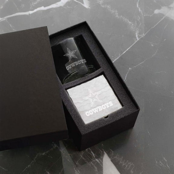 Wendell August Forge Dallas Cowboys Etched Rocks Glass & Square Coaster Set