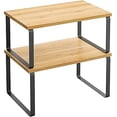 thumbnail image 1 of SONGMICS Cabinet Organizer Shelf, Set of 2 Kitchen Counter Shelves, Kitchen Storage, Spice Rack, Stackable, Expandable, Metal and Engineered Wood, Ink Black and Natural Beige, 1 of 6