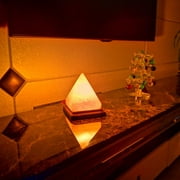 HELEVIA Pyramid Salt Lamp Colorful Himalayan Salt Light Release Negative Ions Lamp with Wood Base