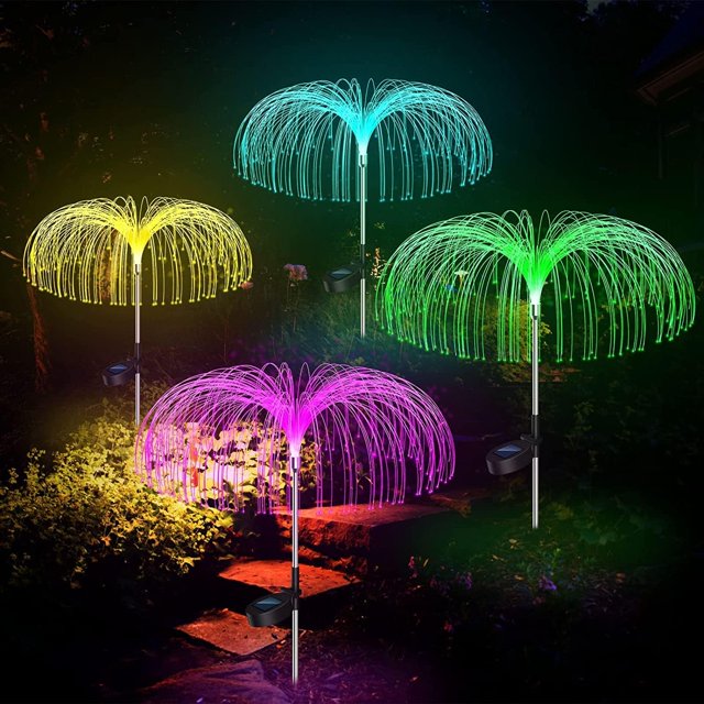 4 Pack de luces solares para exteriores, 4 piezas de luces solares para jardín, impermeables, 7 colores cambiantes, lámparas solares, luces decorativas para bodas, Navidad, jardín, césped, patio, cam