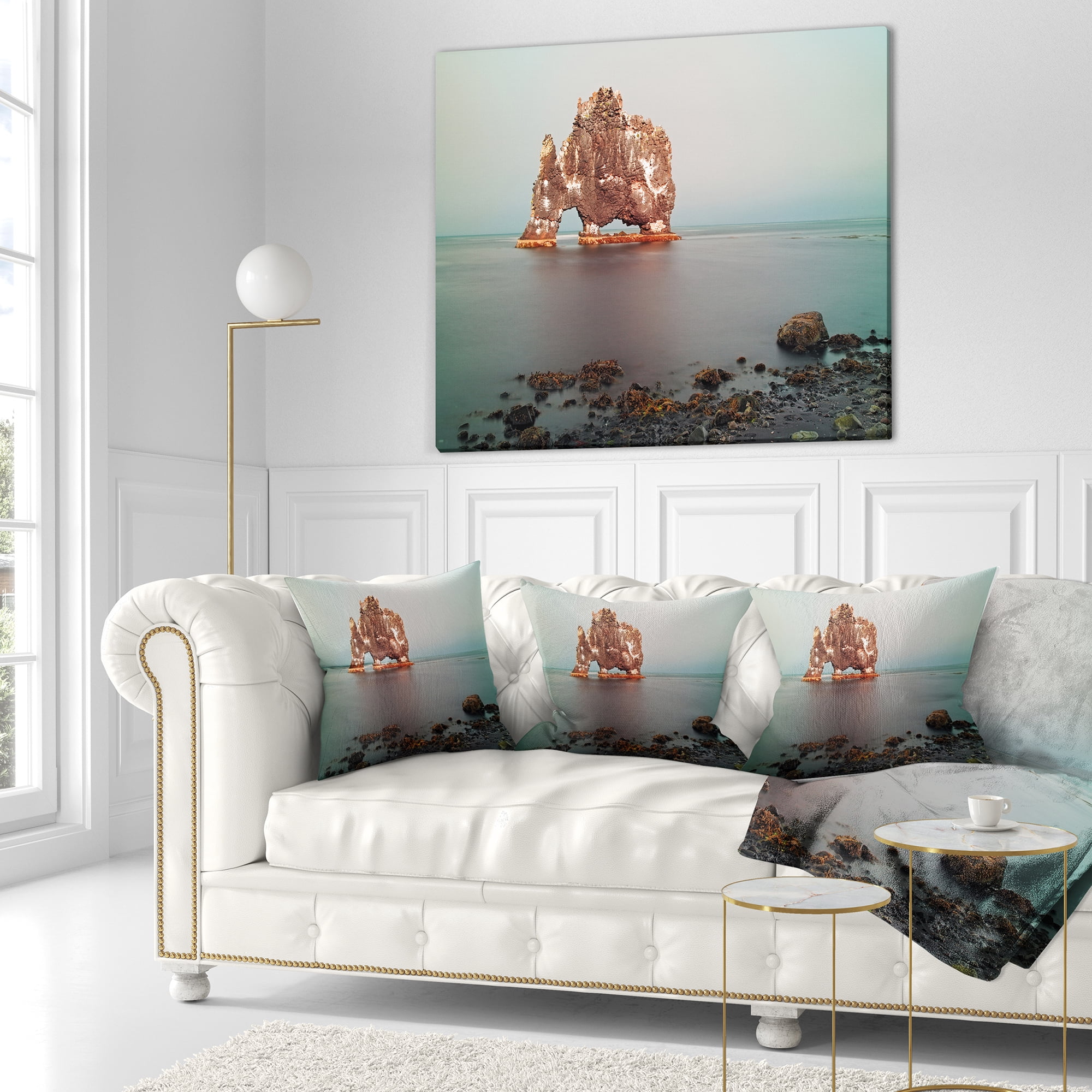 Designart Rock Sea Symbol in Iceland - Seashore Throw Pillow - 16x16