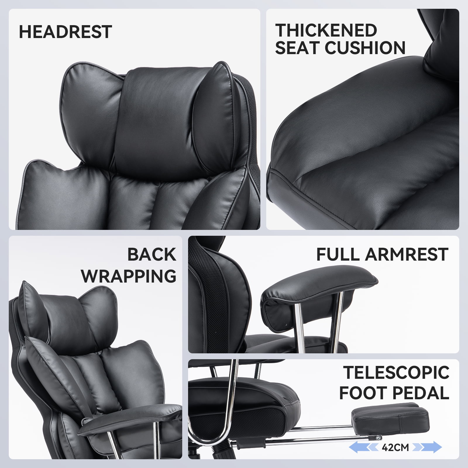 ATMILD 400 lbs Big and Tall Ergonomic PU Leather Office Chair with Footrest, Black