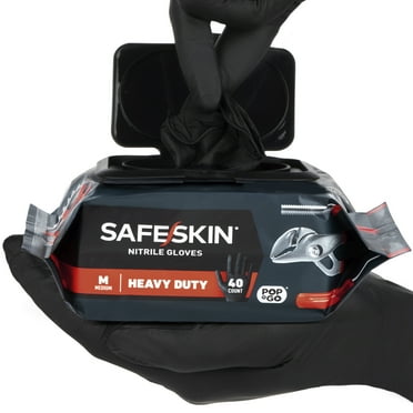 SAFESKIN Heavy Duty Black Nitrile Disposable Gloves Latex Free (1600 Count), Large Size, Powder Free, Food Safe Gloves for Cooking, Cleaning, Gardening, Mechanic, Painting, Tattooing