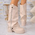 thumbnail image 7 of Domuza Women's Fall Winter Round Toe Platform Mid Calf Boots, Slouchy Pants Shaft Side Zipper Thick Sole Long Boots Beige 8（EU-40）, 7 of 7