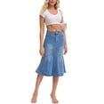 thumbnail image 2 of INSPIRE CHIC Women's Bodycon Fishtail Denim Skirt High Waisted Ruffled Knee Length Jean Skirt L Sky Blue, 2 of 6
