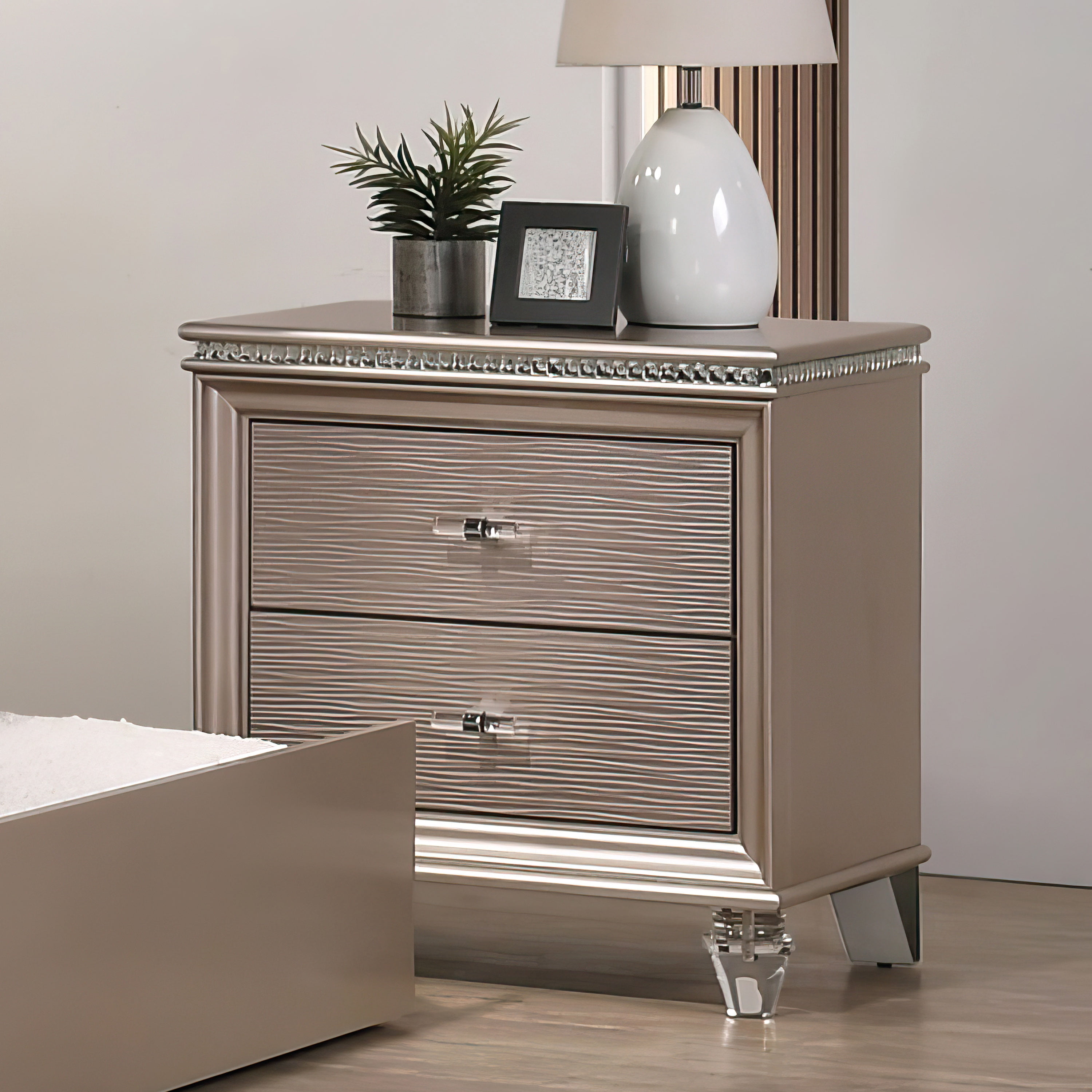 Furniture of America San Angelo Adult 2-Drawer Wood Nightstand, Rose Gold