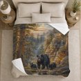 thumbnail image 4 of Black Bear Family beside Forest River and Tall Pines, Peaceful Wildlife Scene for Bear Lovers, Warm Flannel Blanket for Cabin and Lodge, Father's Day Gift, Rustic Home Decor, 4 of 7