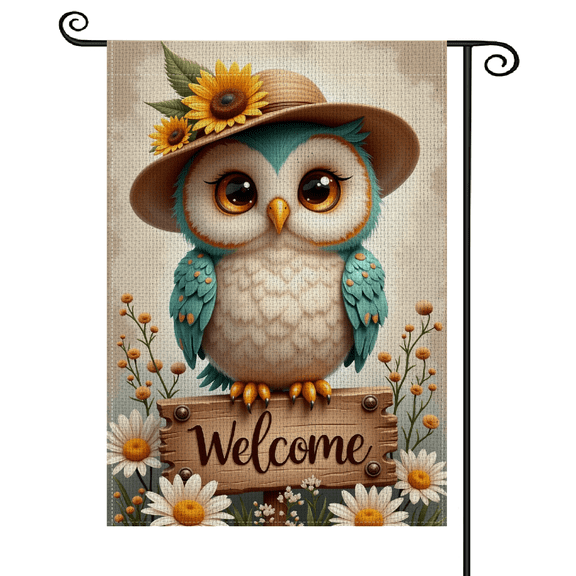 30x45Cute Owl Welcome Garden Flag Rustic Welcome Yard Flag Sunflower Accent Cartoon Outdoor Welcome Flag for Front Yard Decor, Porch Decoration, Garden Welcome, Outdoor Gathering, Farmhouse Decor