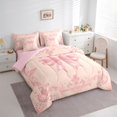 thumbnail image 2 of spefrowx Vintage Pink Bow Twin Bedding for Women Girls, Boho Damask Floral Bedding Comforter Set, Pink Reversible, 7pcs, 2 of 6