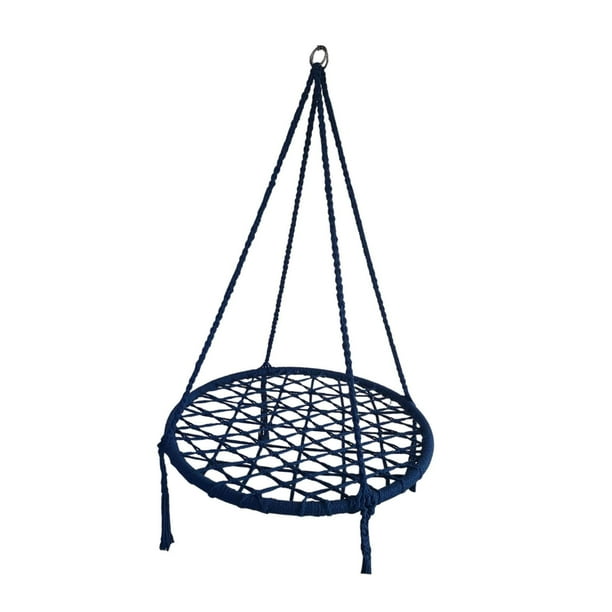 Columpio de cuerda de algodón para niños con ganchos de metal y marco de aleación para decoración de interiores. Azul