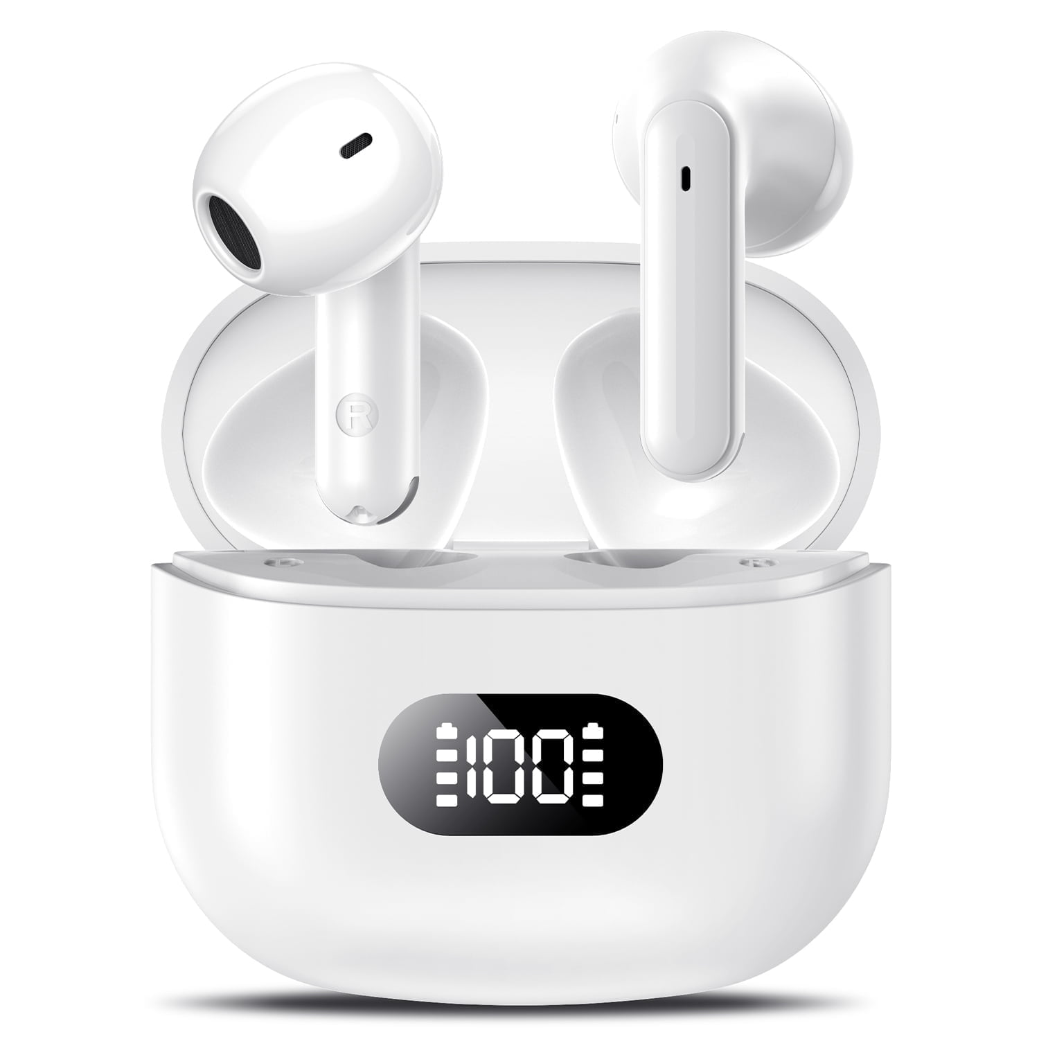 Wireless Earbuds, Bluetooth 5.4 Headphones, 60H Long Playtime, LED Digital Charging Case, IPX7 Waterproof Sports Earphones, Noise Isolation, Compatible with iPhone Android for Workout Travel
