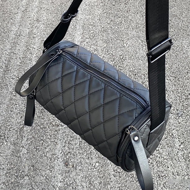 Bolso bandolera para mujer Bolsos de almohada con cilindro de celosía de diamantes de cuero PU (Negro) Tmvgtek Para Estrenar