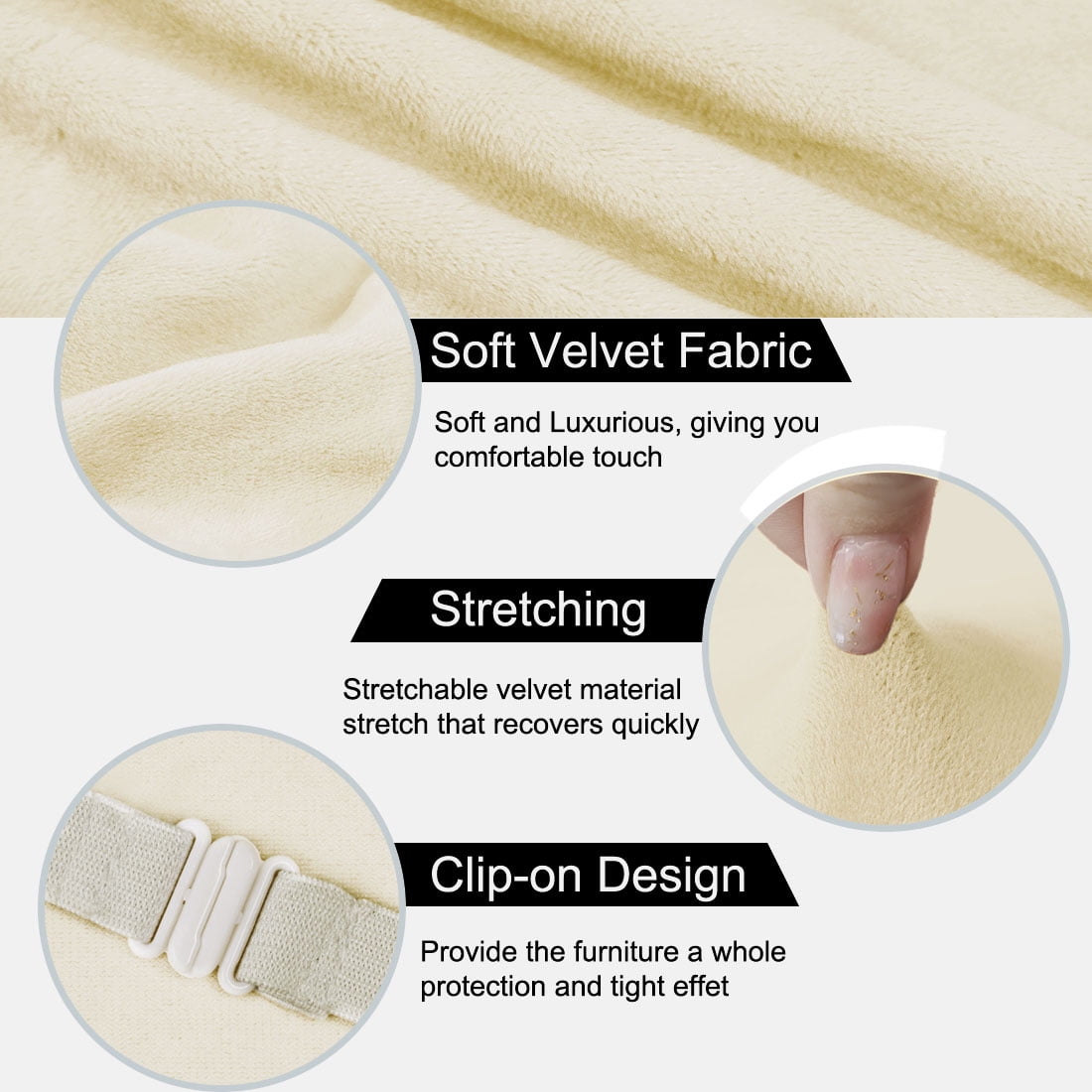 Unique Bargains 6Pcs Velvet Dinning Chair Seat Cover Elastic Stretchable Slipcovers Beige