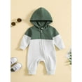 thumbnail image 2 of GXFC Baby Boy Fall Jumpsuits Clothes 6M 9M 12M 18M Newborn Boy Long Sleeve Zipper Hooded Contrast Color Bodysuit Babysuit for Infant Boy, 2 of 7