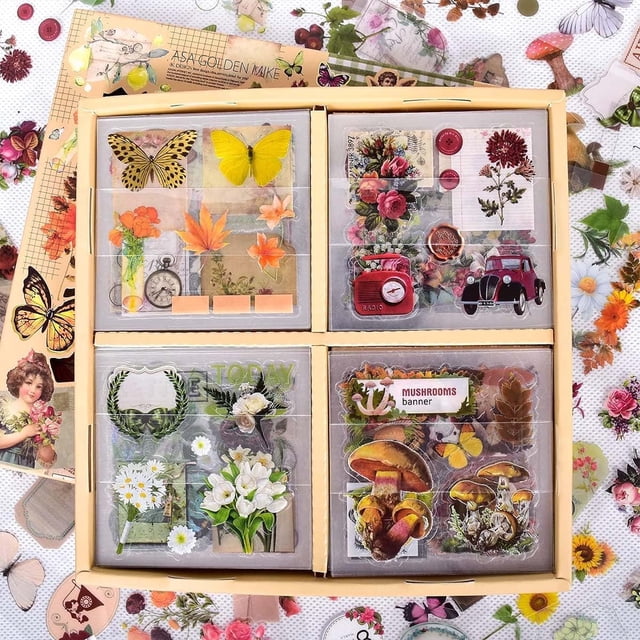 100 pegatinas para álbumes de recortes, pegatinas vintage autoadhesivas para álbumes de recortes, pegatinas decorativas transparentes de naturaleza para adolescentes, niñas y mujeres