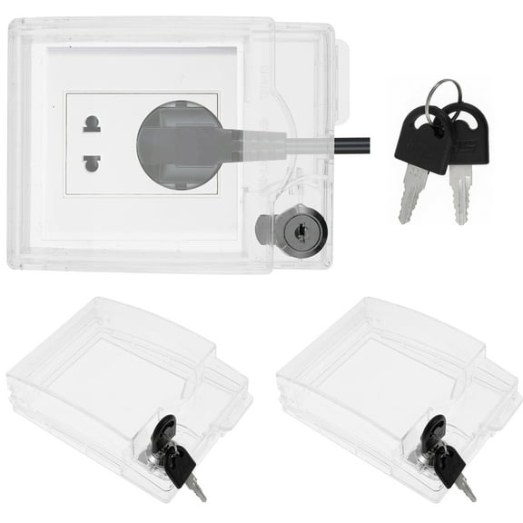 3Pcs Baby Safety Outlet Cover Box-Key Lock for Much Better Toddler Proofing, Easier Operation, Simple 4 Step Install with Included Screws,Provides Extra Space Inside for Plugs,Adapters