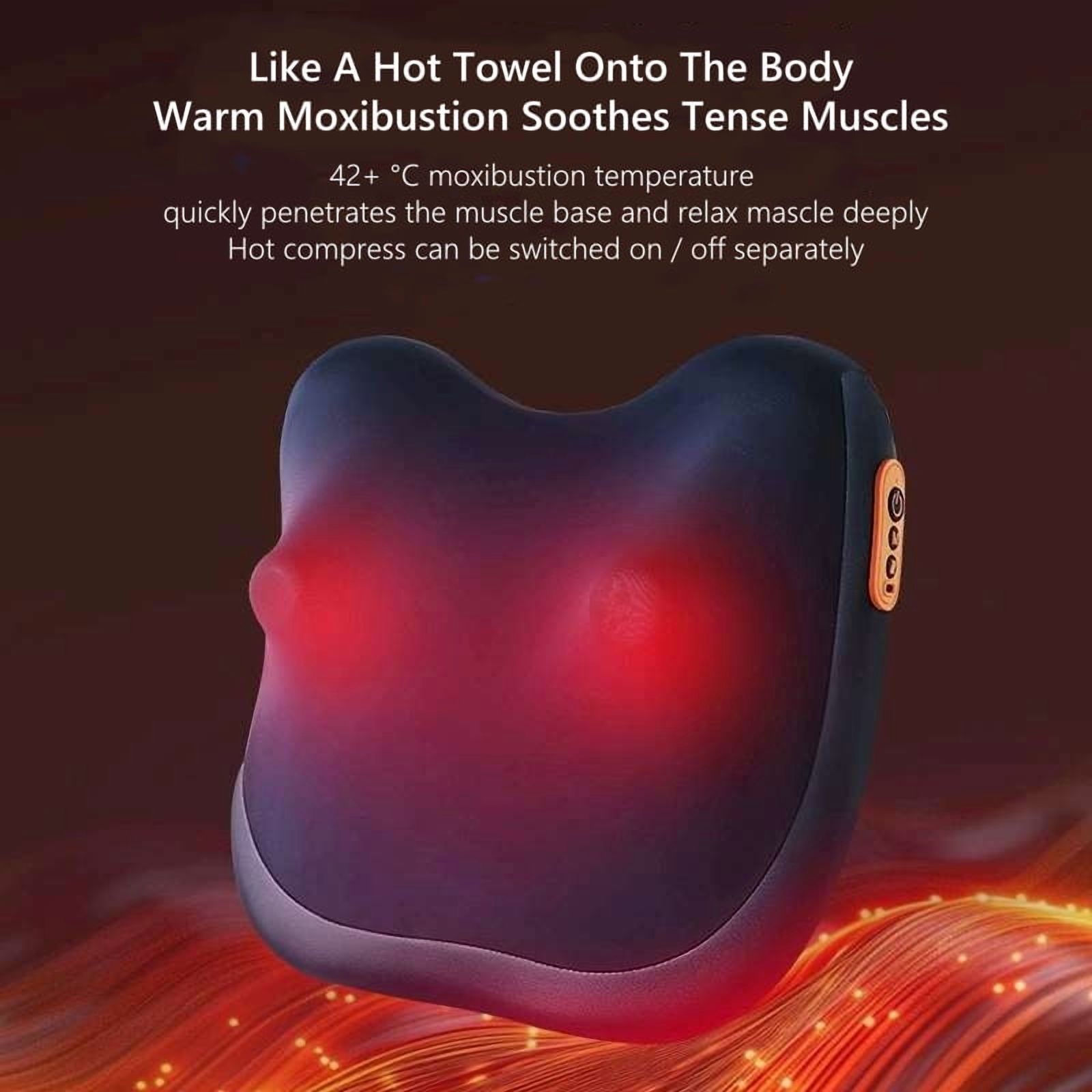 Xummero Shiatsu Back and Neck Massager with Heat - Cordless Rechargeable 3D Kneading Deep Tissue Massage Pillow for Chair, Car, Muscle Pain Relief - Black