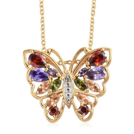 KARIS Collection Stainless Steel 18K Yellow Gold ION Plated Purple Cubic Zircon Cubic Zircon Garnet Butterfly Pendant Necklace for Women Jewelry Gift Size 20