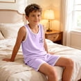 thumbnail image 4 of ATOGUTA Boys Summer Outfits Sleeveless Tank Tops and Workout Shorts Set 2 Piece Clothing Set Size 0-15, Purple, 4 of 7