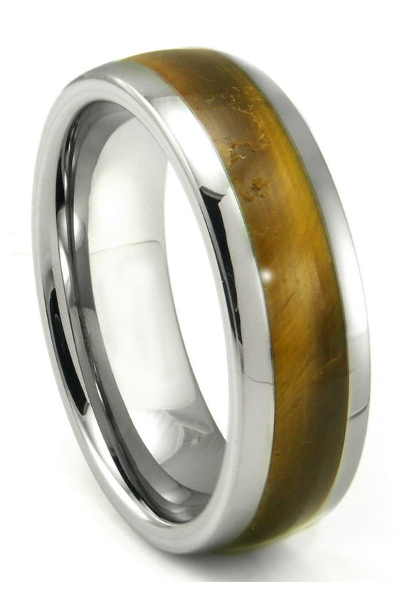 Tungsten Carbide Tiger Eye Inlay Dome Comfort Fit Mens Wedding Band Ring Sz 12.5