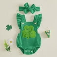 thumbnail image 2 of mgoYE My First St Patricks Day Baby Girl Outfit Newborn Summer Ruffle Romper Corduroy Sleeveless Jumpsuit Cute Summer Clothes(Green,3-6 Months), 2 of 7
