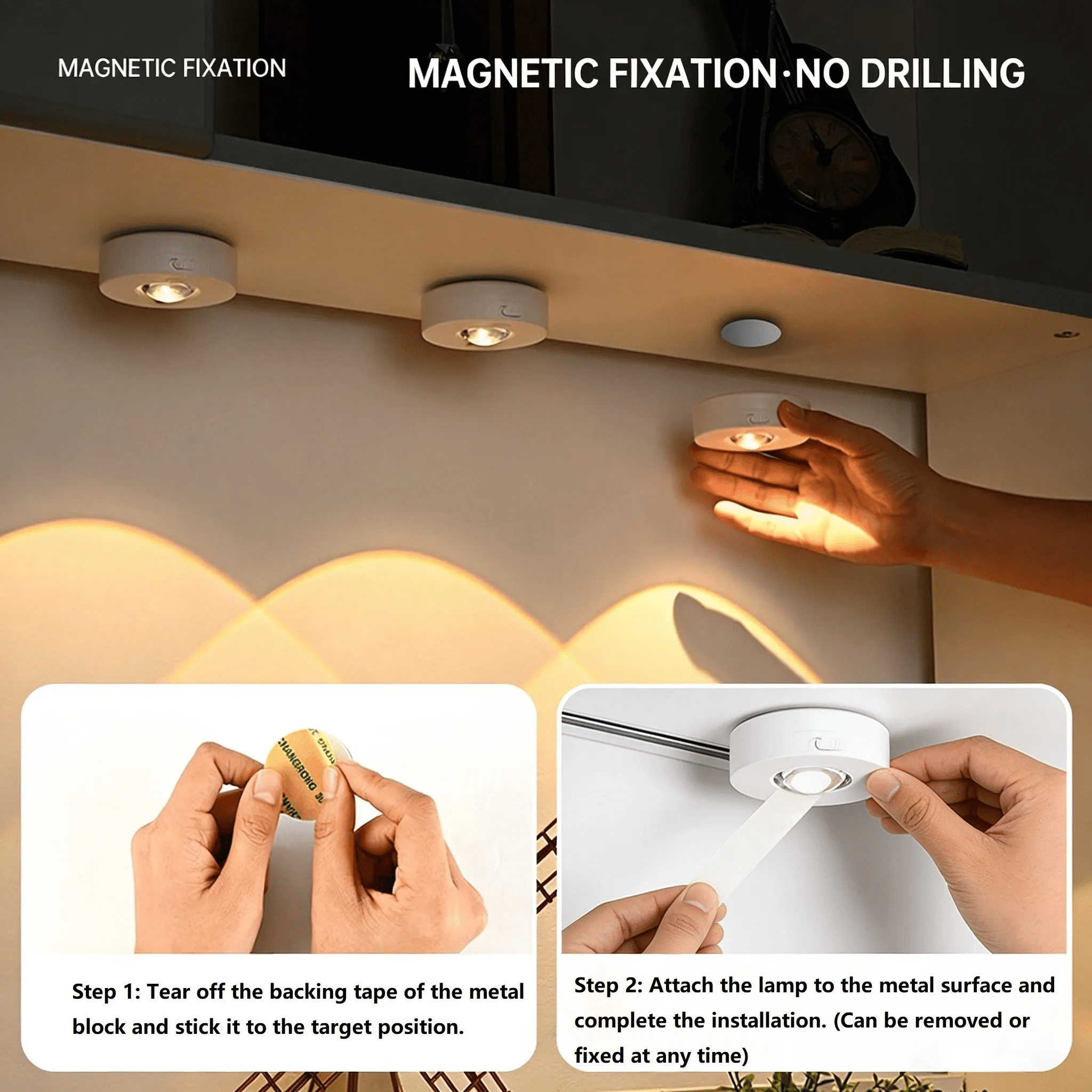 Rechargeable Magnetic LED Puck Lights, RGB Color Changing Under Cabinet Lighting with Remote Control, Dimmable Wireless Closet Lights for Kitchen, Wine Cabinet, Wardrobe, Display Case - 3 Pack