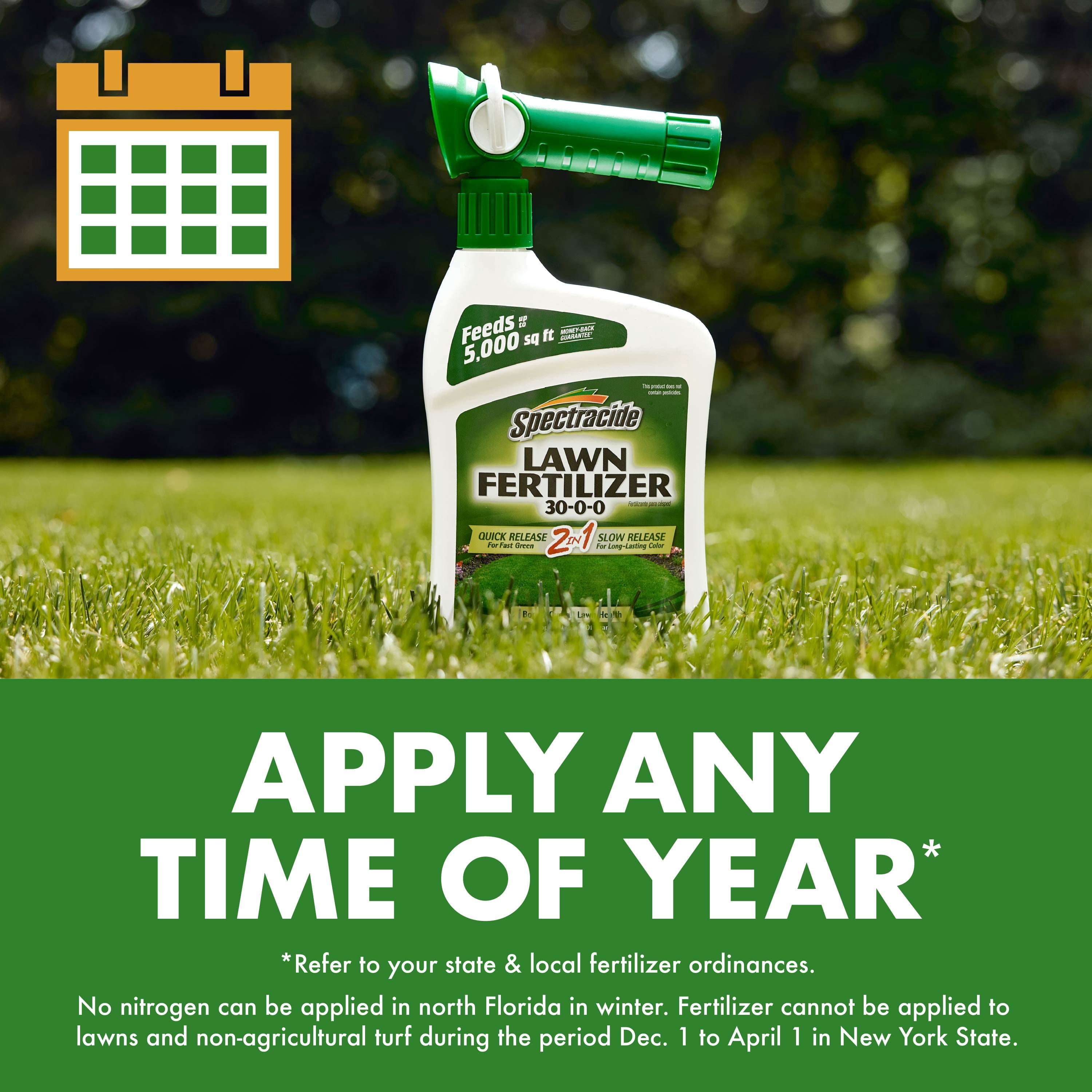 Spectracide Lawn Fertilizer 30-0-0, 2-in-1 Formula Boosts Overall Lawn Strength, 32 Ounces