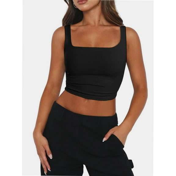 Women’s Sleeveless Crop Tops Square Neck Workout Fitness Basic Cropped Tank Top