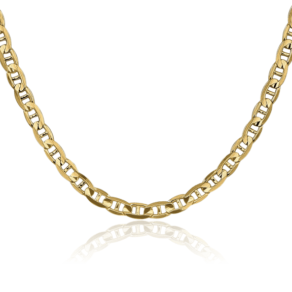 14K Solid Yellow gold-plated 4.5mm Concave Anchor Mariner Link Chain Necklace