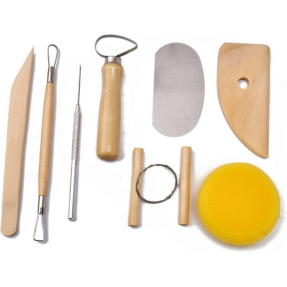 8 Pcs Pottery & Clay Sculpting Tools, Double-Sided, Smooth Wooden Handles.