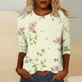thumbnail image 2 of CYMMPU Business Work Blouses Dressy Tunic Tops Summer Fall Casual Shirts Floral Printed 3/4 Length Sleeve Basic Tees Crewneck 2025 Clothes for Women Multicolor M, 2 of 5