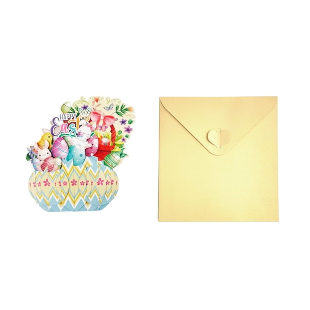 Easter Bunny 3D Pop Up Box Card Happy Easter Decorative Ornament Greeting Card With Stand For Desktop Display