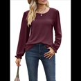 thumbnail image 3 of Camisas de Larga para Mujer, Cuello Redondo, Túnicas Informales Holgadas, Blusas Elegantes para el Trabajo, Ropa de Moda de Otoño 2025 Vino Tinto M, 3 of 10
