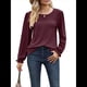 thumbnail image 3 of Camisas de Larga para Mujer, Cuello Redondo, Túnicas Informales Holgadas, Blusas Elegantes para el Trabajo, Ropa de Moda de Otoño 2025 Vino Tinto M, 3 of 10