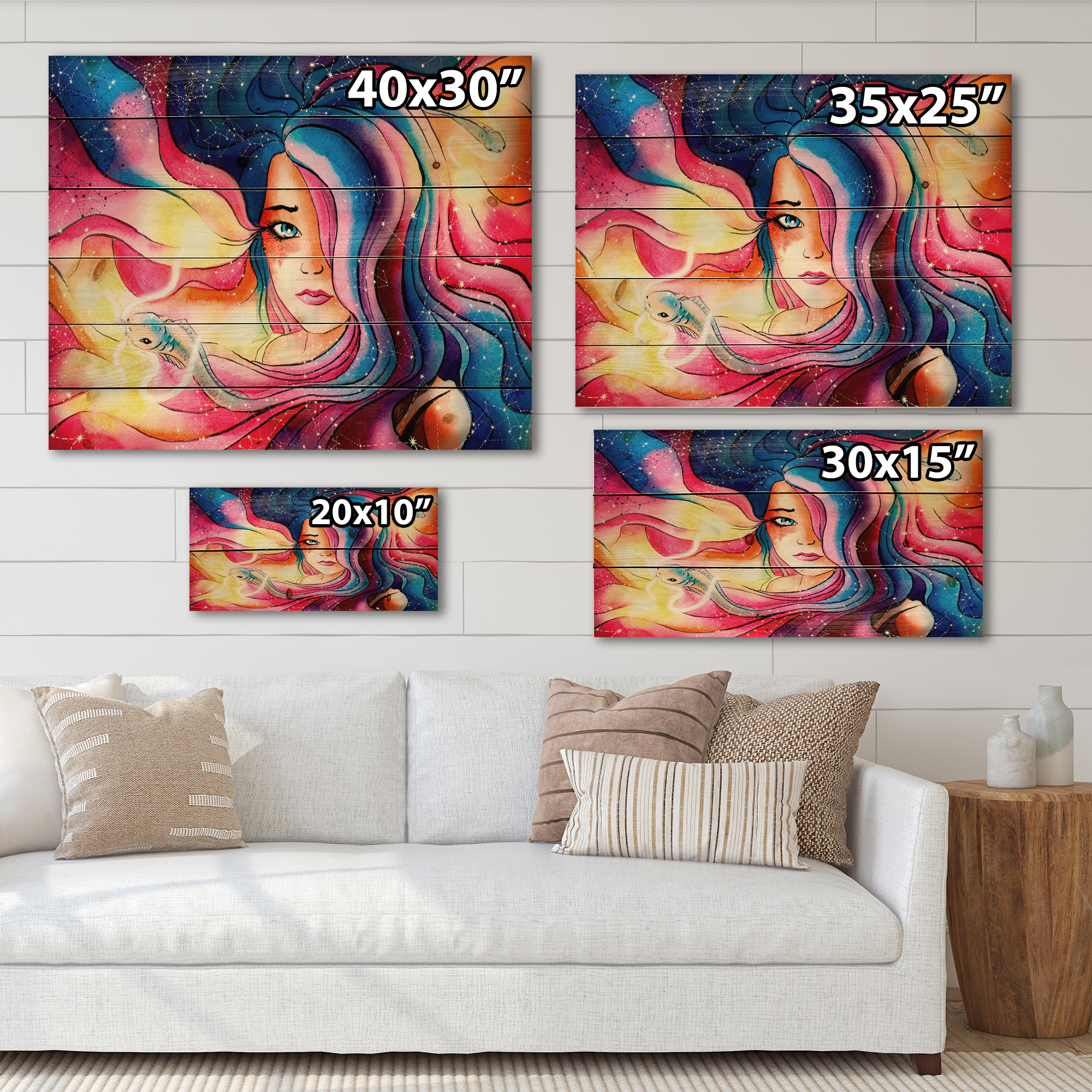 Designart 'The Girl Portrait With The Glowing Hair' Modern Print on Natural Pine Wood
