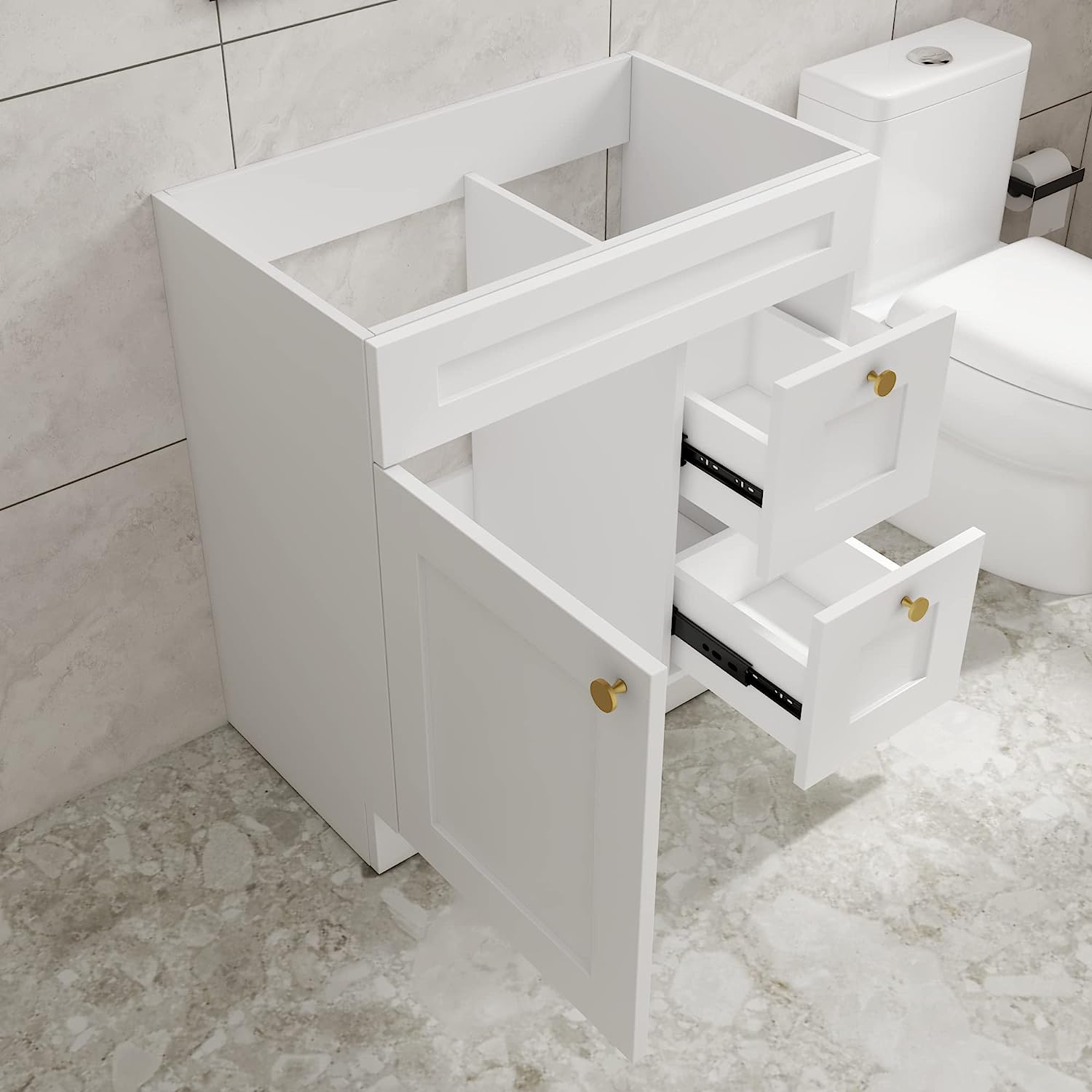 30" Floor Mount Bathroom Vanity, White Storage Vanity with Soft