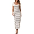 thumbnail image 1 of Vestido maxi de punto acanalado con cuello en U y mangas cortas a rayas para mujer INSPIRE CHIC XL blanco, 1 of 6