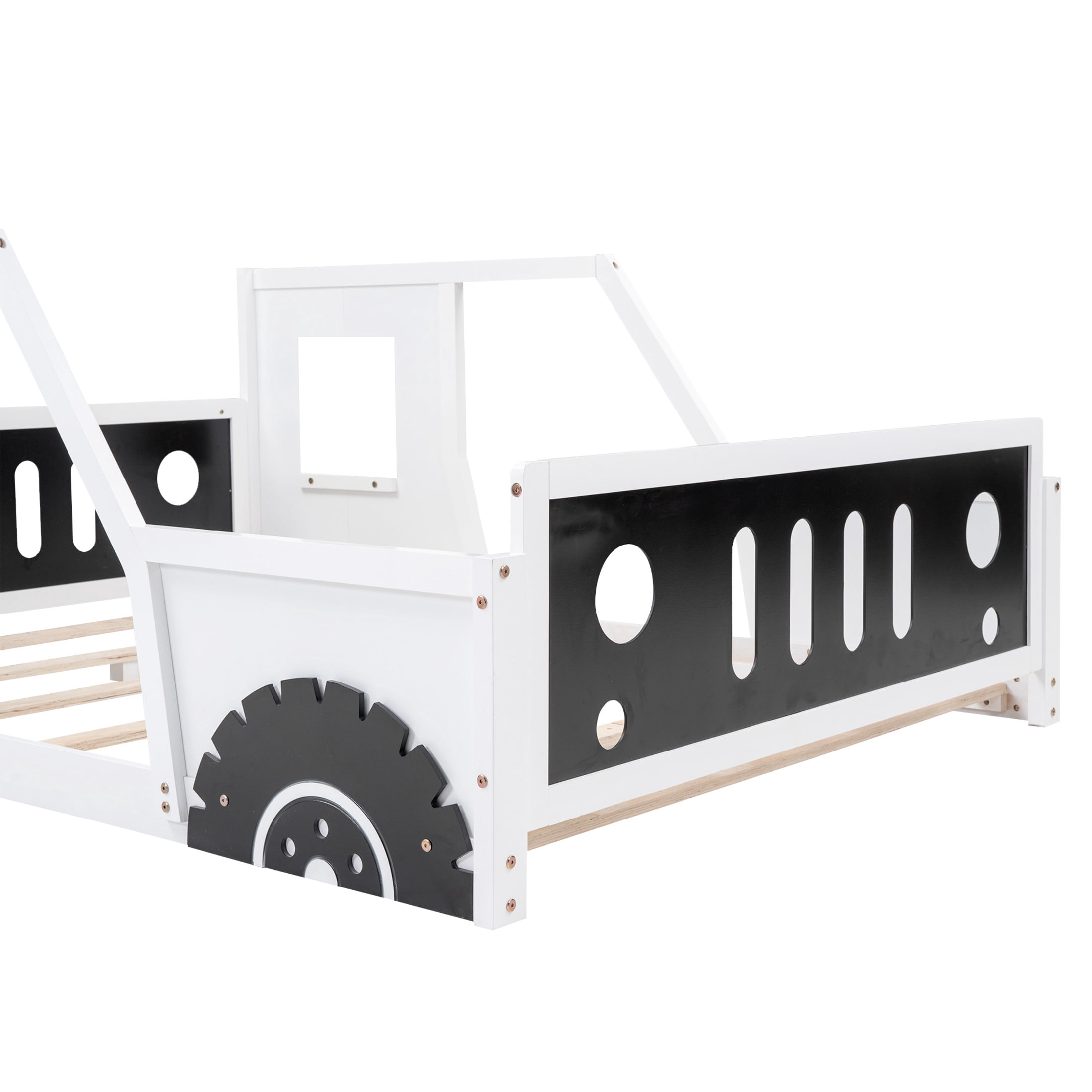 Noble House Full Classic Car-Shaped Platform Bed, Playful Pine Wood Frame with Doors and Wheels, White
