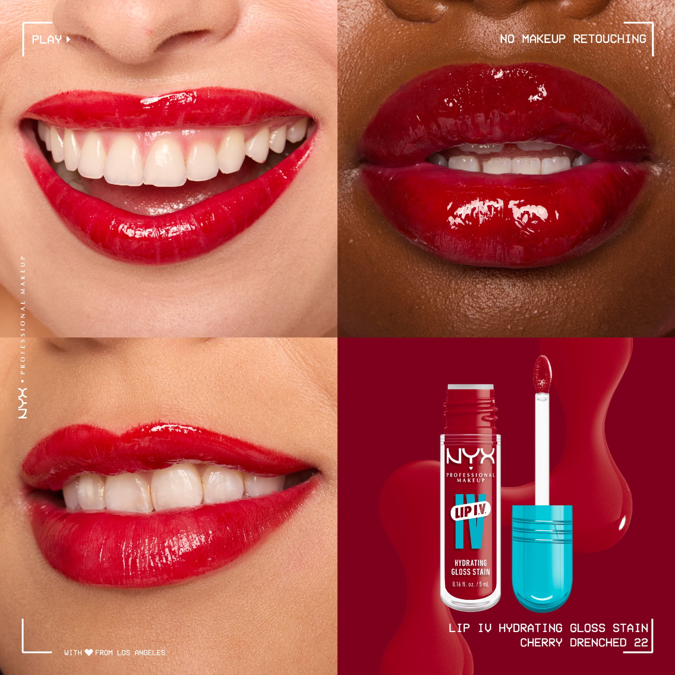 NYX Professional Makeup Lip IV Hydrating Lip Oil & Stain with Coconut Water, Cherry Drenched, 0.16 fl oz