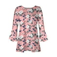 thumbnail image 5 of CYMMPU Fall Trendy Shirts 3/4 Sleeve Tunic Tops Button V Neck Flare Sleeve Spring Tops Flower Printed Loose Fit Blouses for Women Dressy Casual Empire Waist A Line T-Shirts 16, 5 of 5