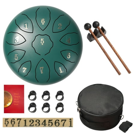 Smrinog Steel Tongue Drum 11 Tone Hand Pan Tank Drum Percussion Instrument (Green)