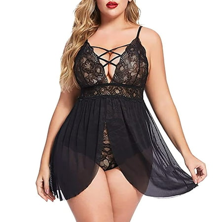 Women Sexy Elastic Plus Size Sexy Stretchy With Two Pieces Mesh Nightgown Underwear Lingerie For Women Crotchless Bodysuit Lingerie Lingerie For Women Sexy