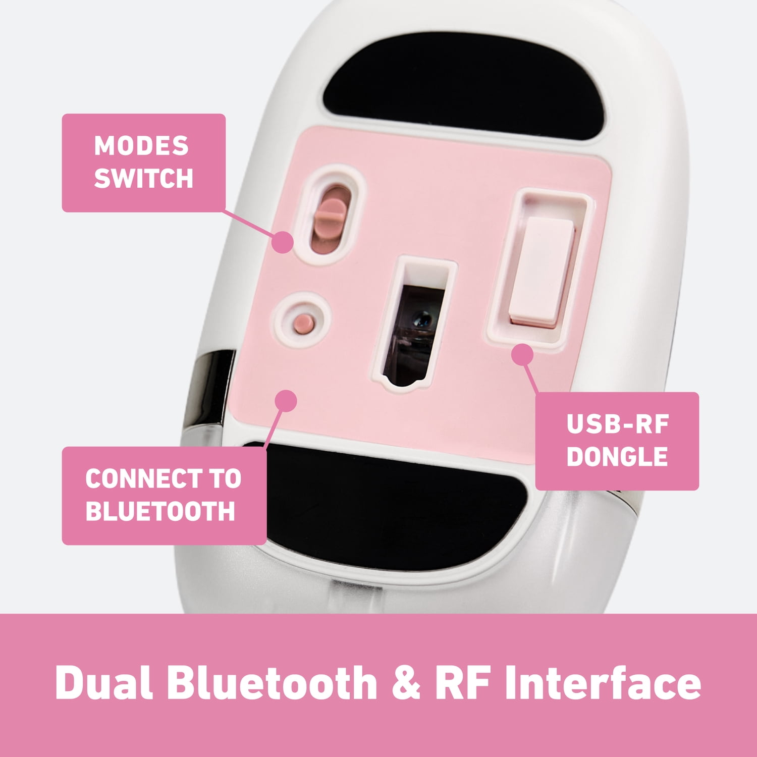 Azio IZO Cordless Optical Computer Mouse, Ergonomic, 3 Buttons, Bluetooth 3.0/5.0 and 2.4G RF-USB (Pink Blossom), IM408