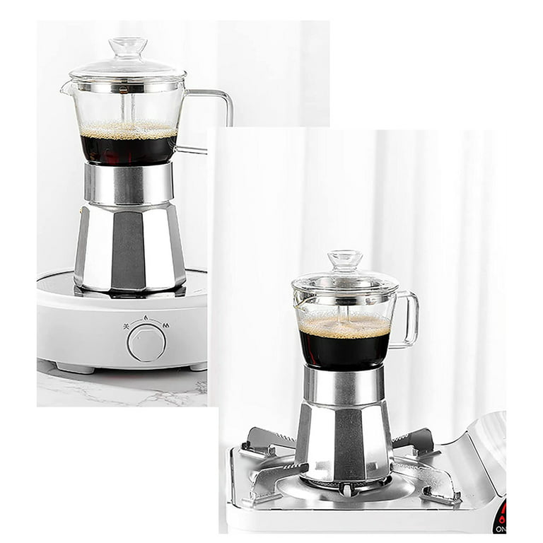 STAINLESS STEEL CRYSTAL GLASS MOKA POT STOVE TOP ESPRESSO MAKER