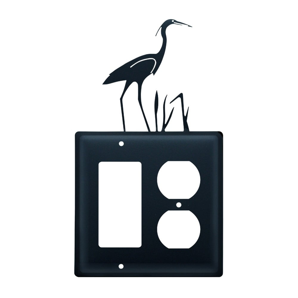 Single GFI and Duplex Cover with Metal Heron Accent, Black